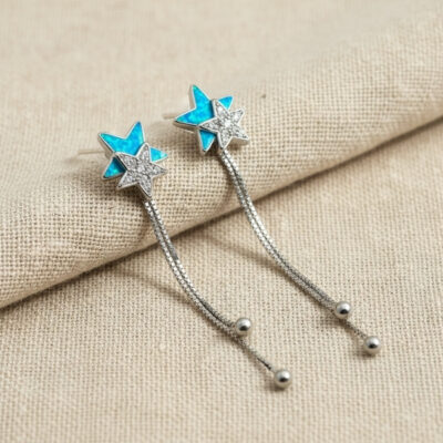Aretes de estrellas con cadenas de plata 925 o bañada