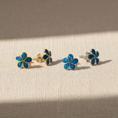 Aretes flor de opalo en plata 925 o bañado