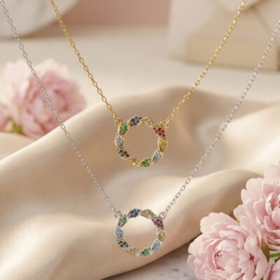 Collar de circones de colores entorchado en plata 925