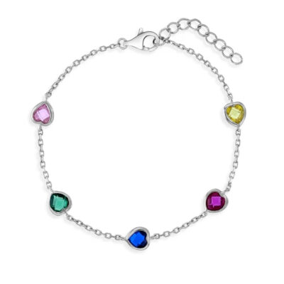 Pulsera piedras de corazones de colores en plata 925