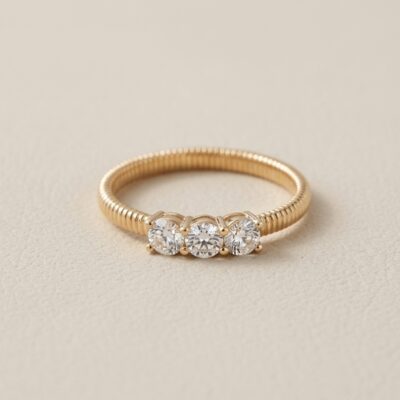 Sortija entorchado tres diamantes en oro amarillo 18k