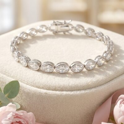Pulsera de circones oval en plata 925