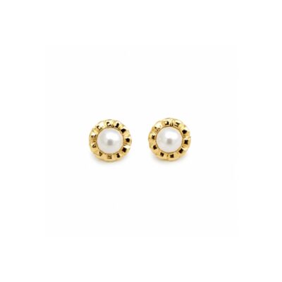Aretes Kids flor con perla en Oro Amarillo 18k