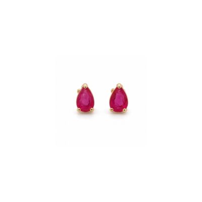Aretes Kids de rubi en forma de gota en Oro Amarillo 18k