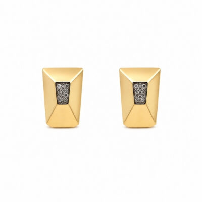 Aretes Rectangulares con centro de diamantes en oro amarillo 18k