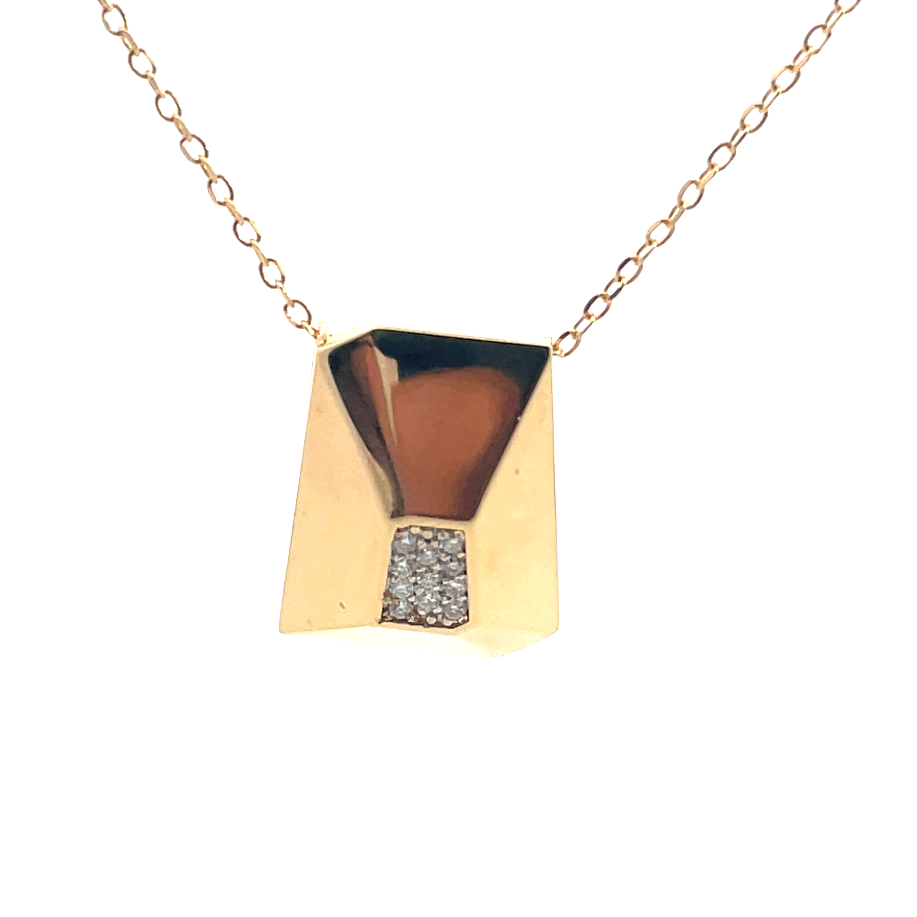 Collar Rectángulo con centro de diamantes regulable en oro amarillo 18k.